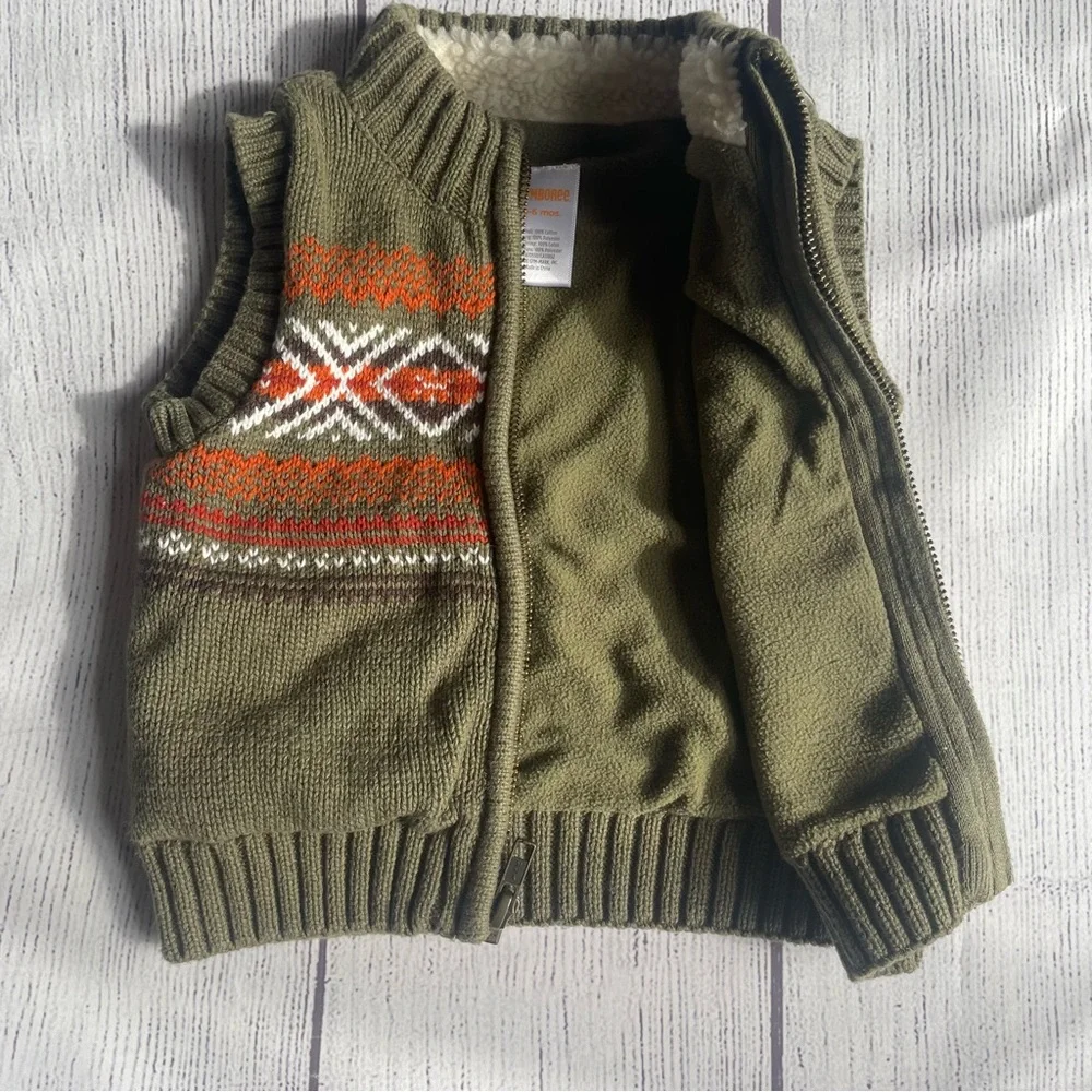 Gymboree Green Fair Isle Zip Sweater Vest Size 3-6 months